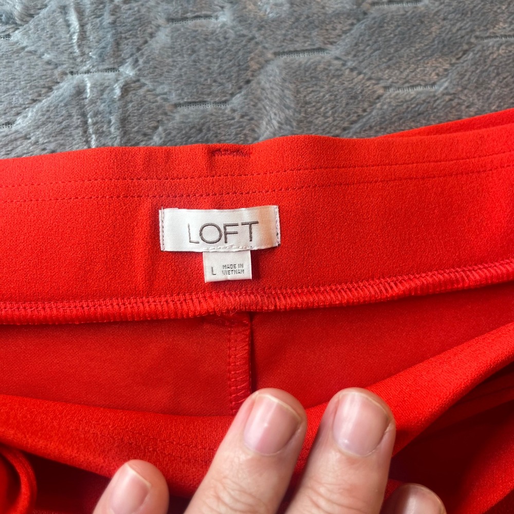 LOFT Red Tie Waist Paperbag Shorts Womens Large High Rise Pleated Stretch Casual - Picture 4 of 6